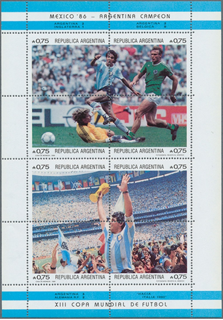 ** 1986, Argentinien Fussball-Weltmeister, 3x 2 Postfr. Kleinbogensätze, Mi. 94.- (Michel: 1825-1840(3)) - Sonstige & Ohne Zuordnung