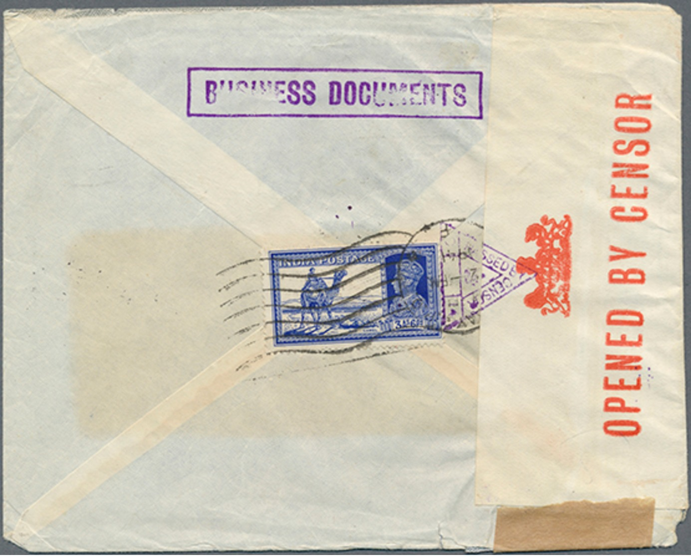 Beleg 1941, 3 A 6 P. Freimarke  Rs. Auf Zensur-Fensterkuvert-Geschäfts-Brief Von Bombay Mit Vs. Spendenvignette: Buy Thi - Sonstige & Ohne Zuordnung