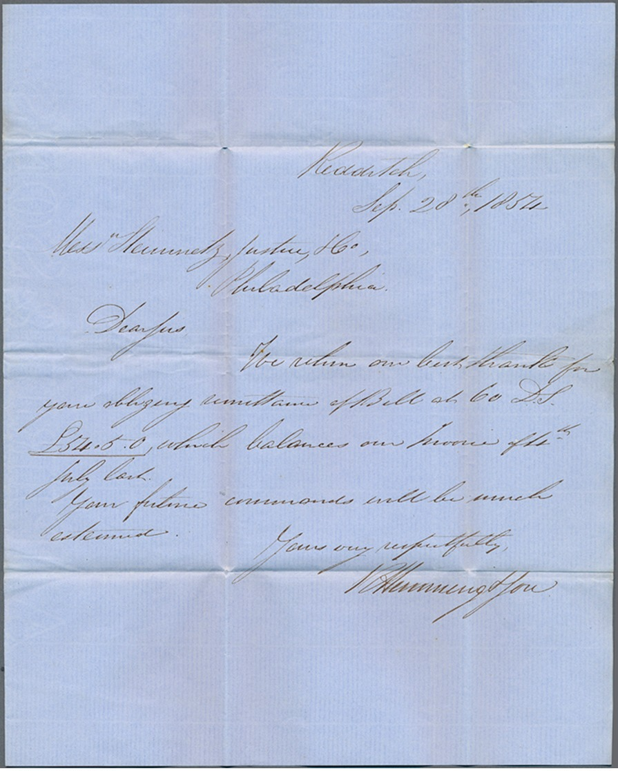 1854, 1 Sh. Queen Victoria Im Achteck Geschnitten Auf Faltbrief Nach USA, Leichte Bugspur Durch Brief U. Marke (Michel:  - Sonstige & Ohne Zuordnung