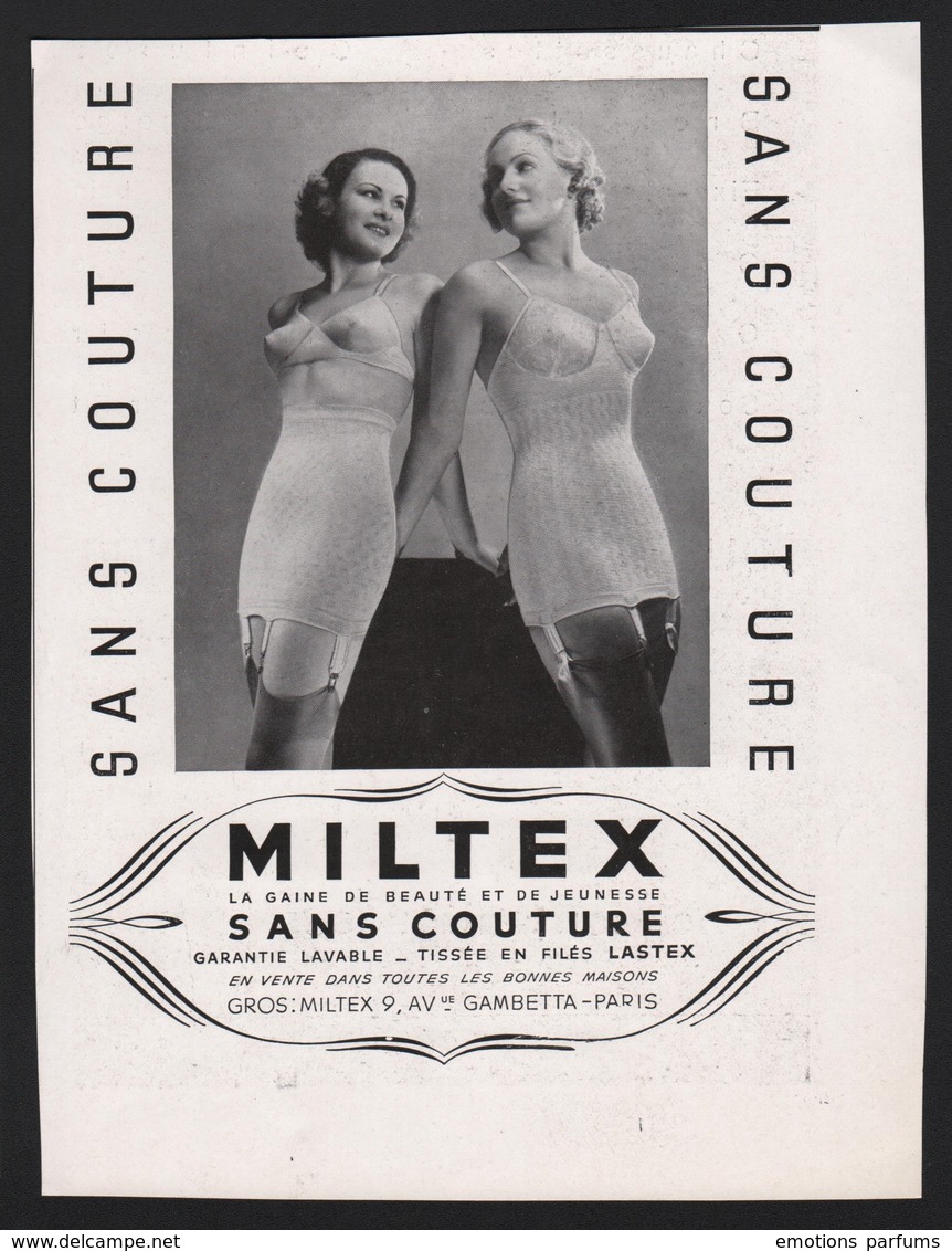 Pub Papier 1936 Beaute Femme Sous Vetements Lingerie Gaines Miltex - Advertising