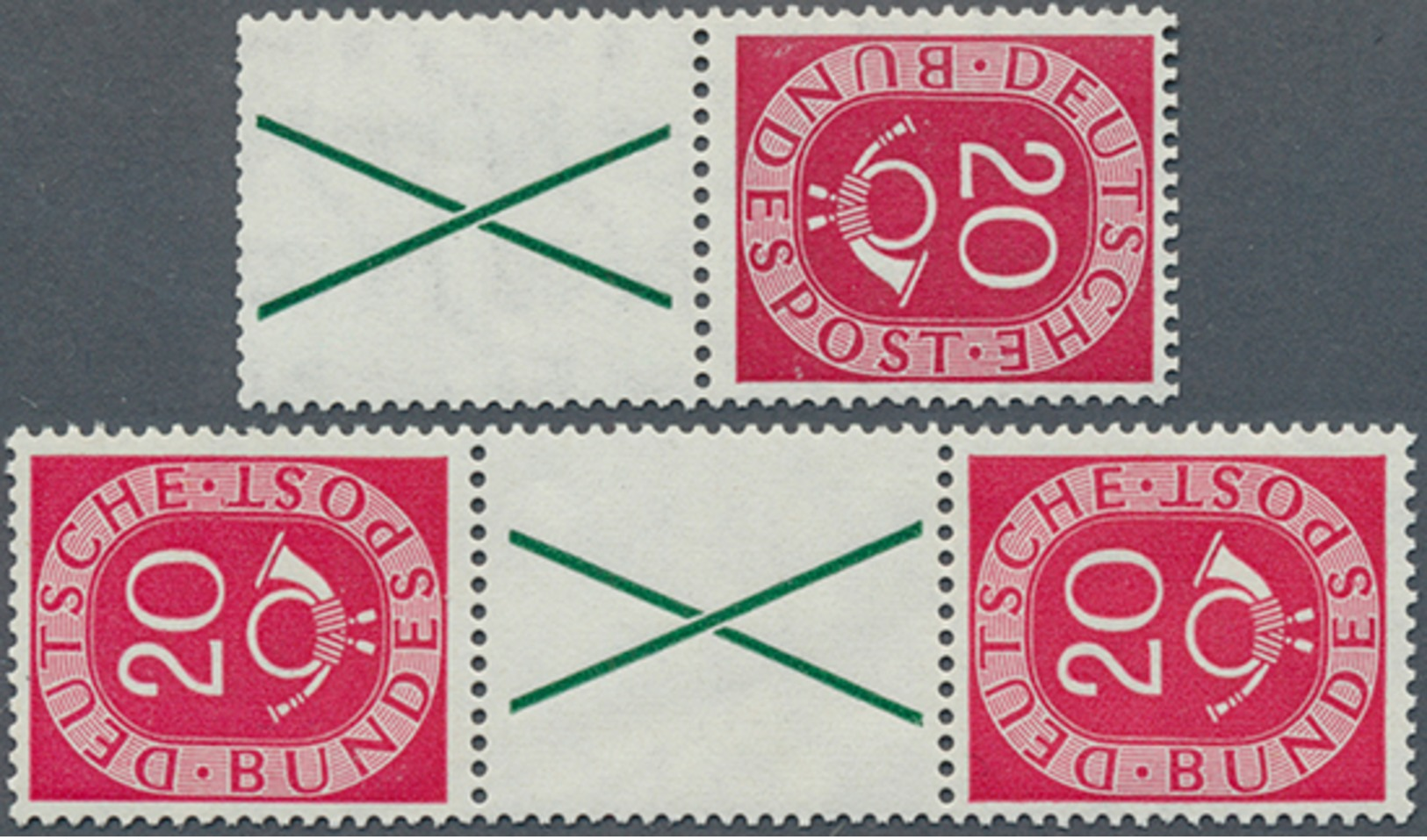 ** 1951, Posthorn, 20+X U.20+X+20, 2 Postfrische Senkr. Zusammendrucke, Mi.870.- (Michel: S 5,6) - Sonstige & Ohne Zuordnung