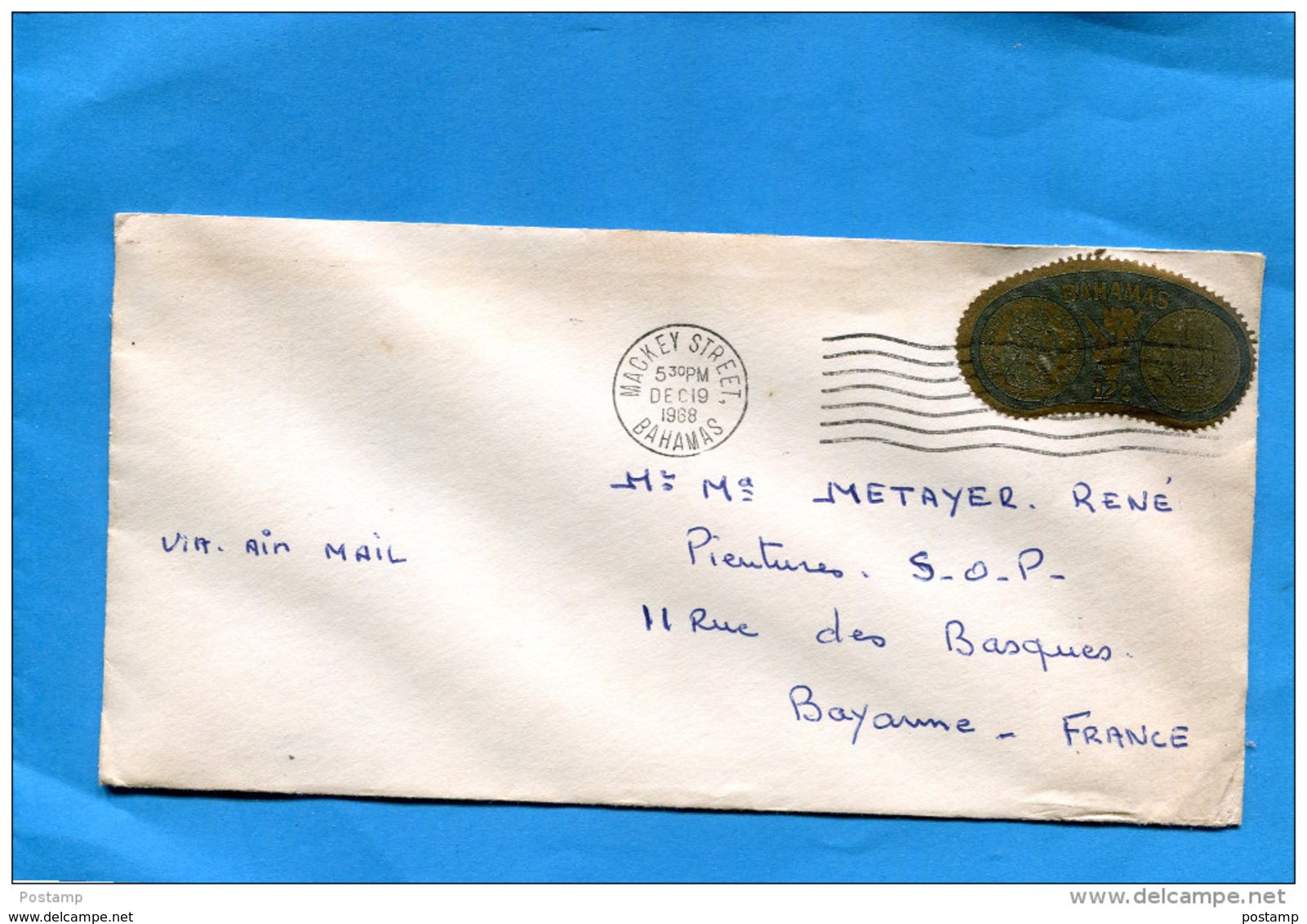 Marcophilie-lettre BAHAMAS  >Françe Cad Mack Street 1988  Stamp N° 274 -Monnaie D'or - Bahamas (1973-...)