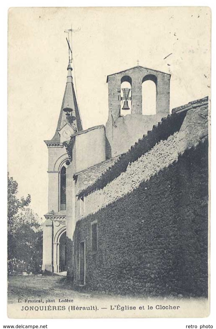 Cpa Jonquières ( Hérault ) - L'église Et Le Clocher - Autres & Non Classés