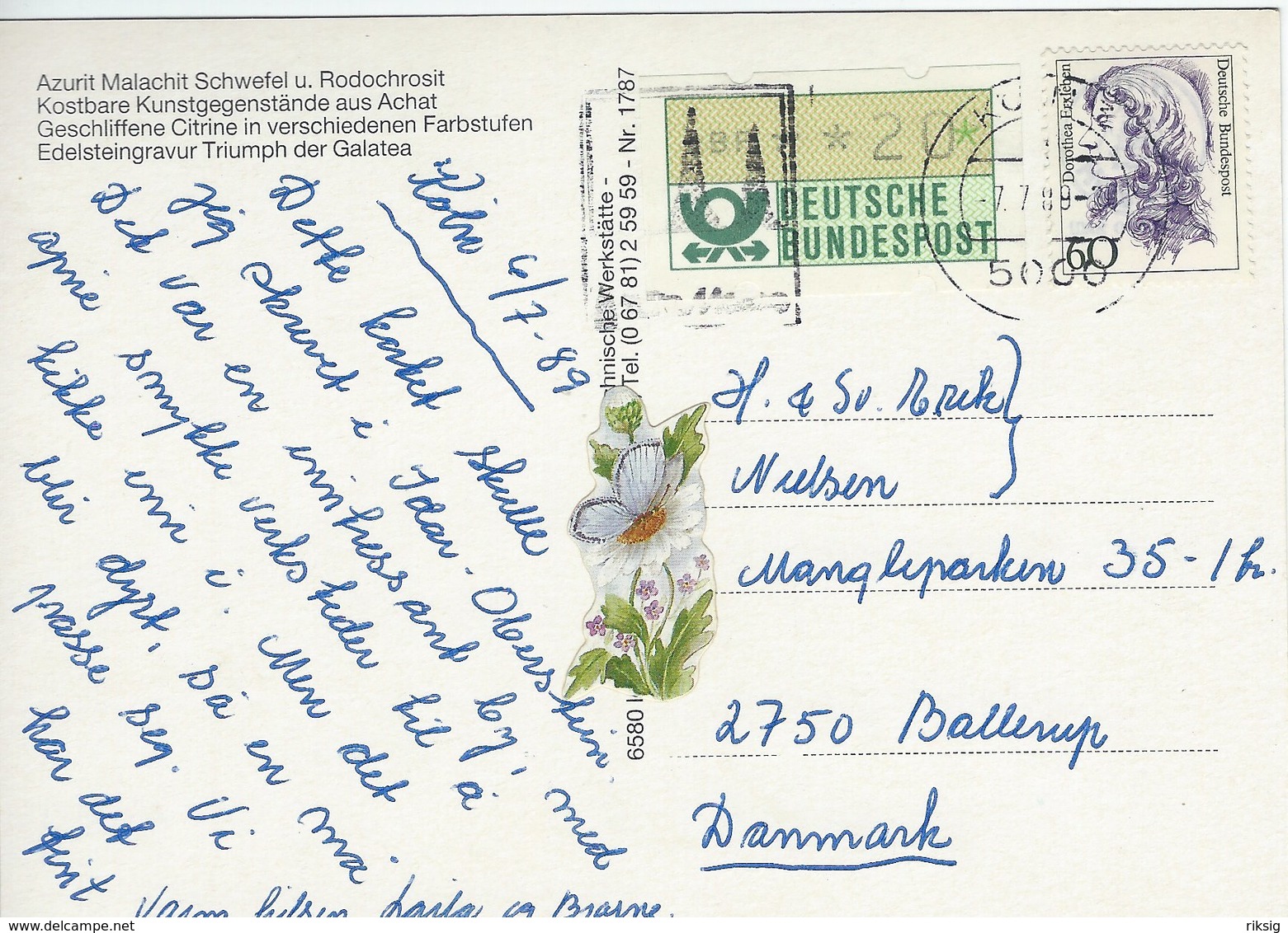 Edelsteine Aus Idar - Oberstein. Germany.  Sent To Denmark 1989   # 07895 - Other & Unclassified