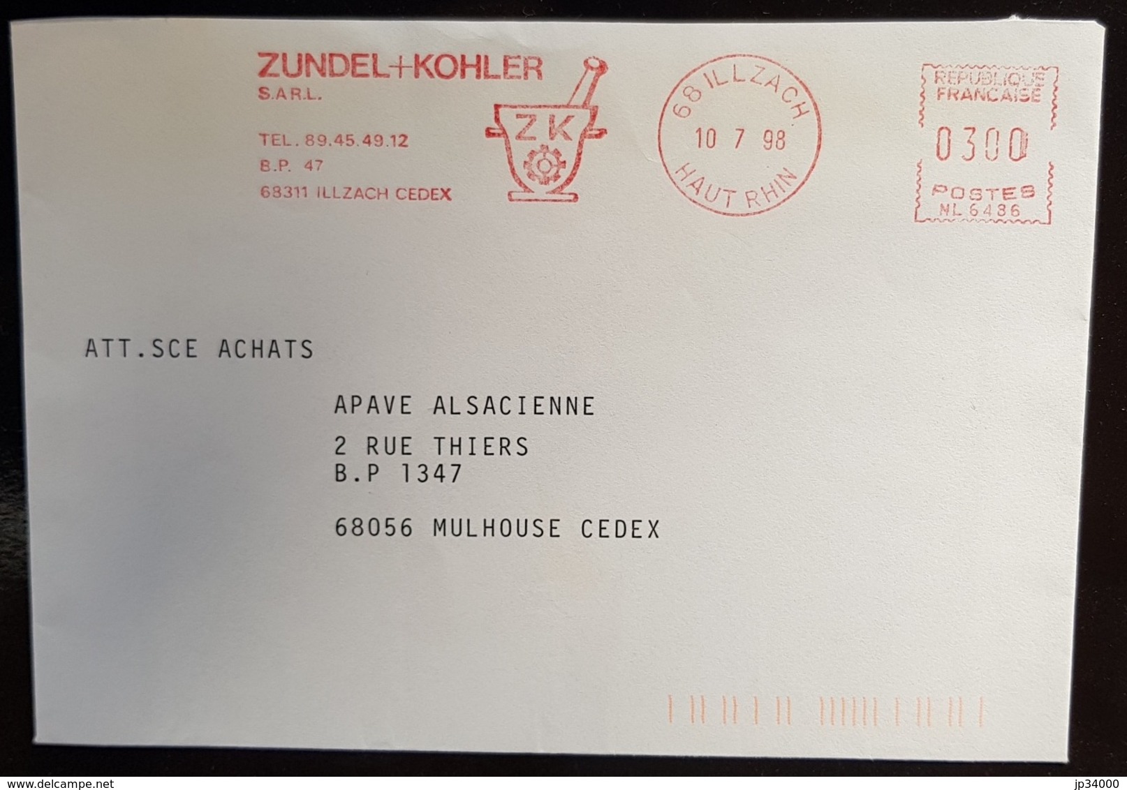FRANCE Phamarcie, Medecine, Empreinte Mecanique (EMA) ZUNDEL KOHLER En 1998 - Apotheek