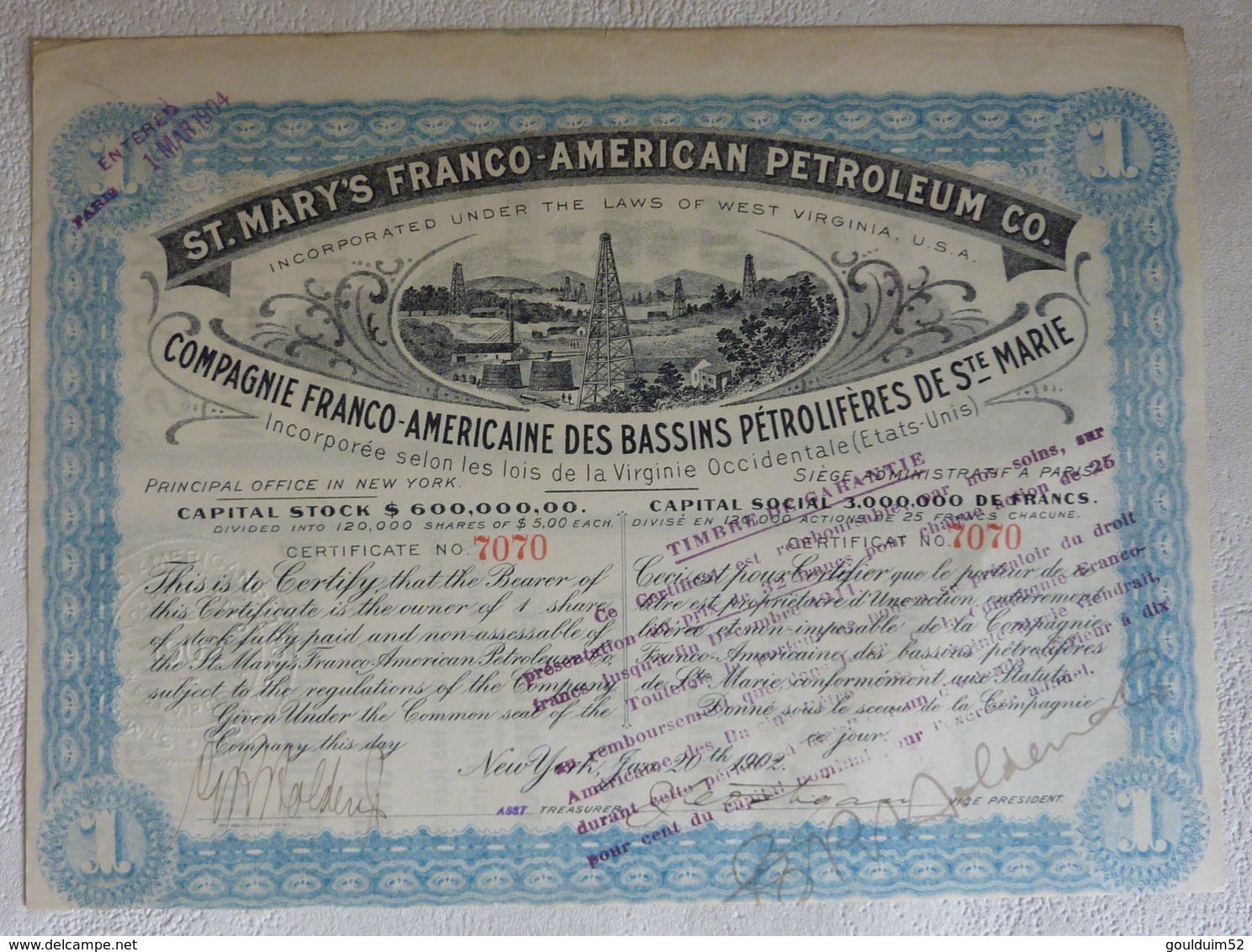 Compagnie Franco-Américaine Des Bassins Pétrolifères De Ste Marie - Oil