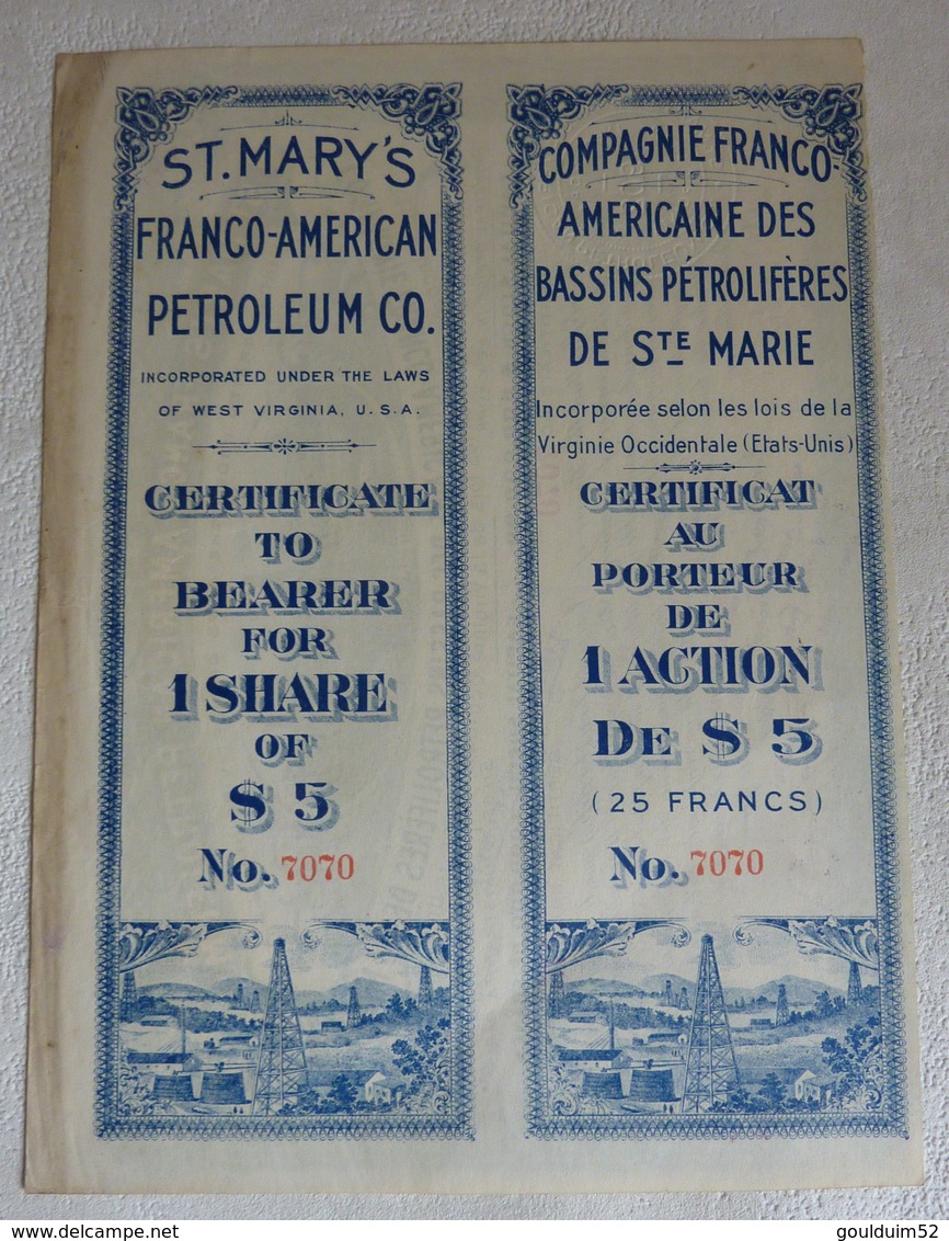 Compagnie Franco-Américaine Des Bassins Pétrolifères De Ste Marie - Oil