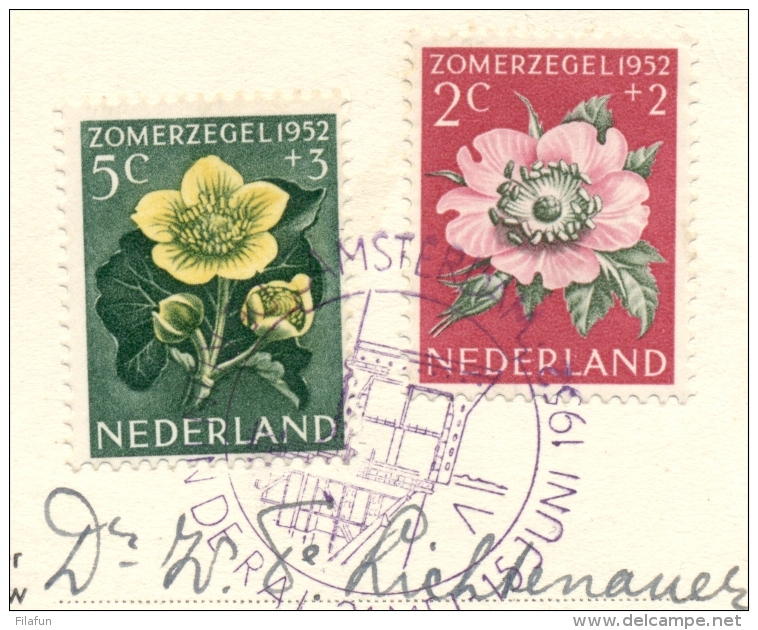 Nederland - 1952 - Zomerzegels Bloemen Op Speciale Kaart Opening Amsterdam - Rijn Kanaal / Flowers - Lettres & Documents