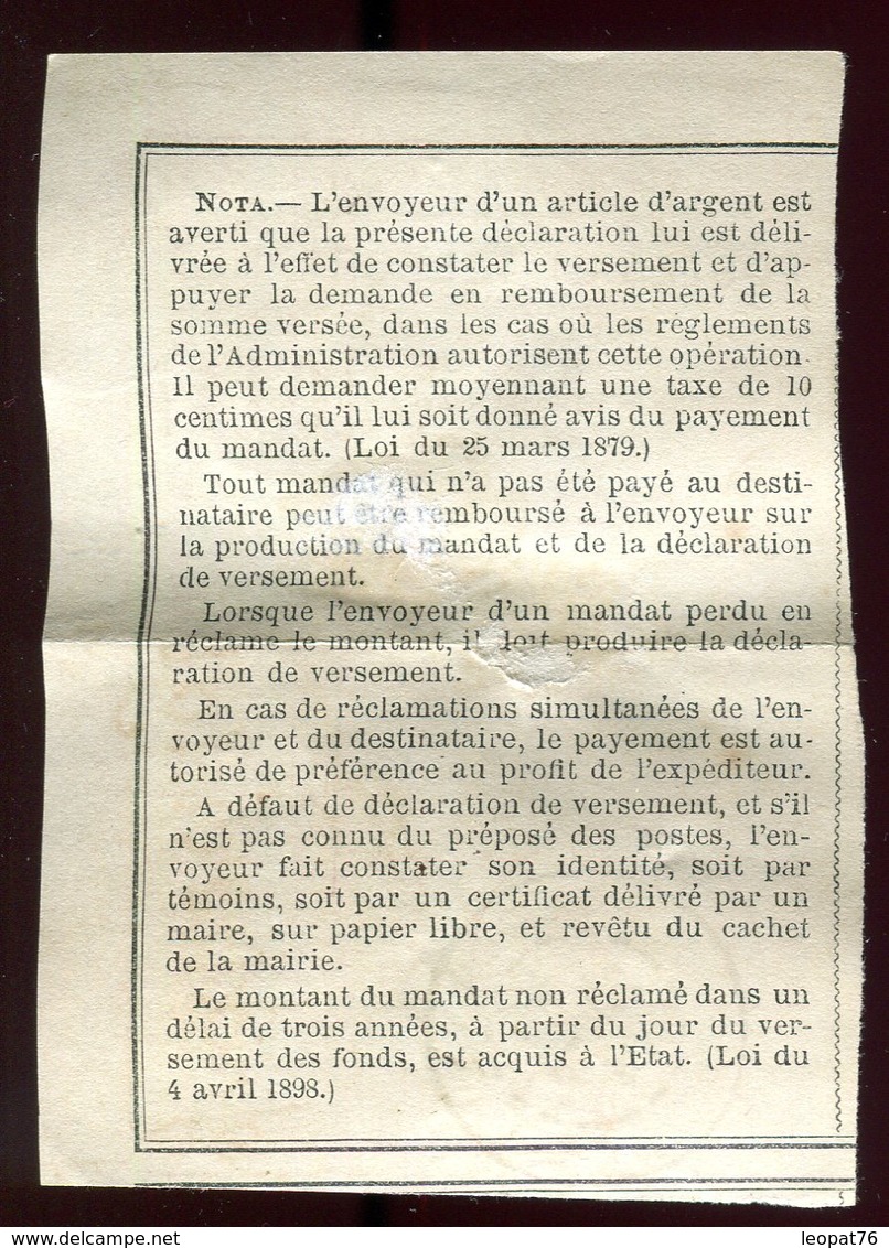 Récépissé De Mandat Du Mans En 1904 - Prix Fixe - - 1877-1920: Période Semi Moderne