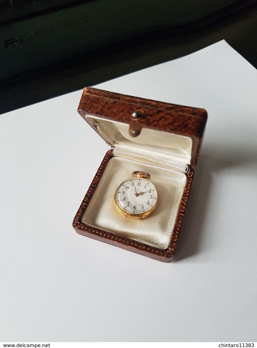 Petite Montre à Gousset En Or 18k - Remontoir Cylindre 10 Rubis + Boîte De Rangement - Orologi Da Polso