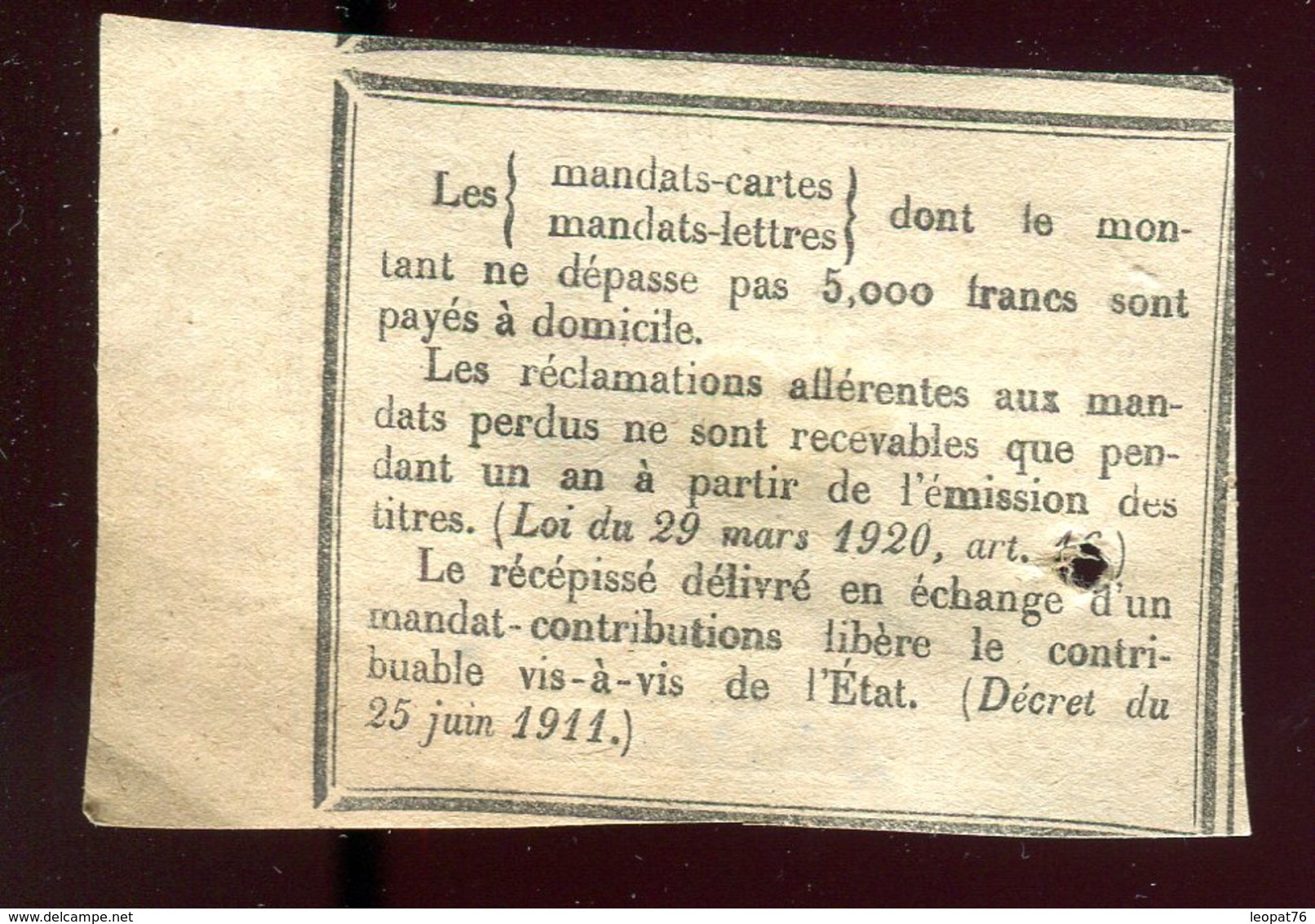 Récépissé De Mandat De Corme Royale En 1933 - Prix Fixe - - 1921-1960: Période Moderne