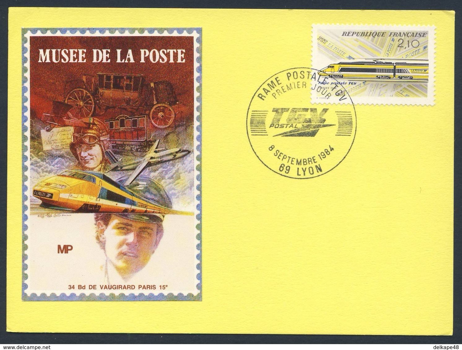France Rep. Française 1984 Card / Karte / Carte Postale - Rame Postale TGV, Lyon - Musee De La Poste - Premier Jour - Treinen