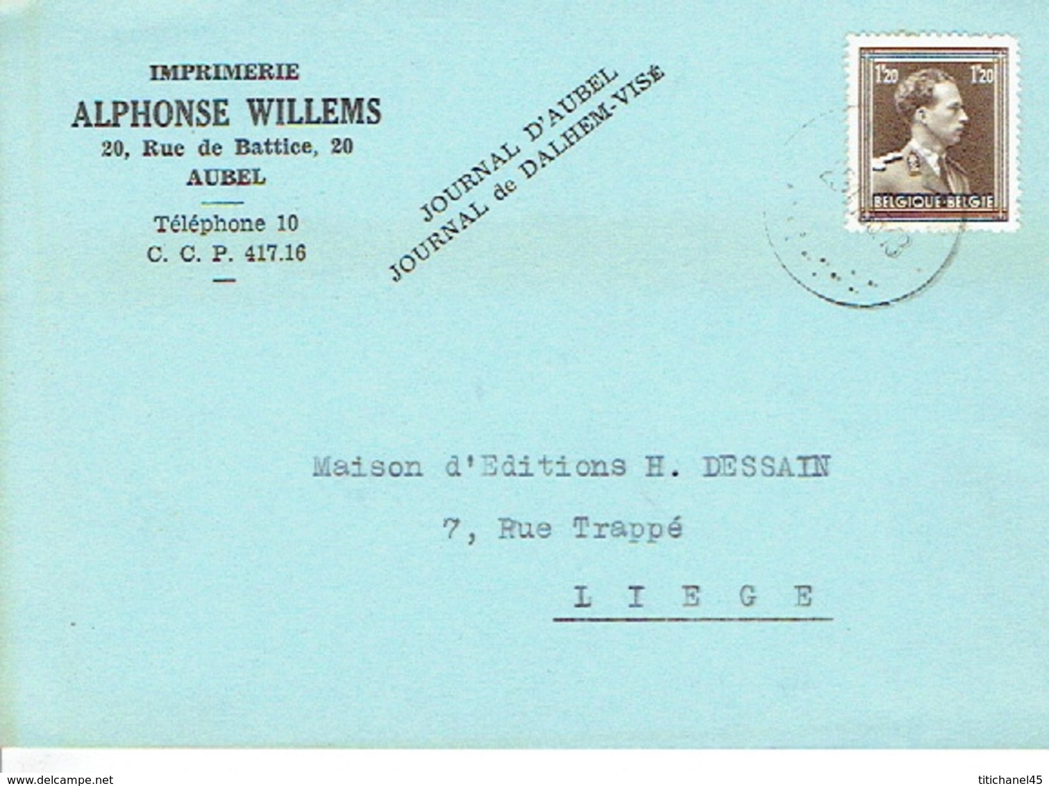 Carte Publicitaire AUBEL 1953 - ALPHONSE WILLEMS - Imprimerie - Aubel