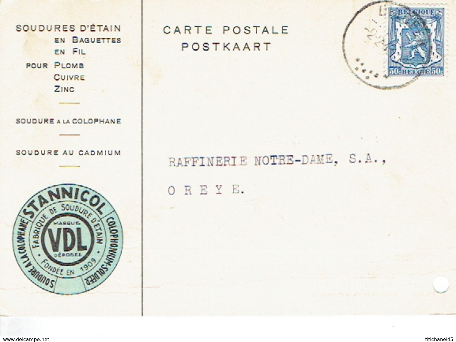 Carte Publicitaire AUDERGHEM 1943 - P. & E. VANDERLINDEN FRERES - Fabrique De Soudure D'étain - Auderghem - Oudergem