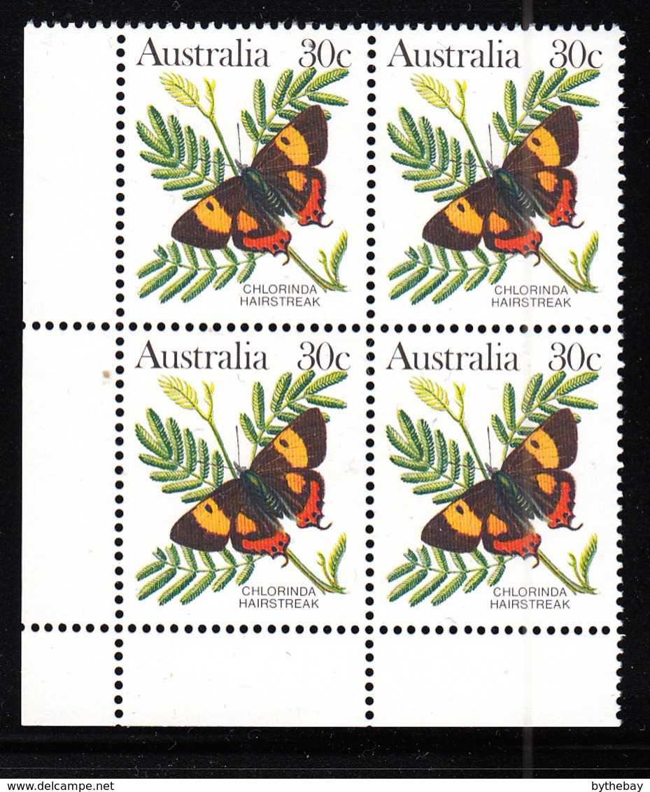 Australia 1983 MNH Scott #875A 30c Chlorinda Hairstreak Butterfly Lower Left Corner Block - Neufs