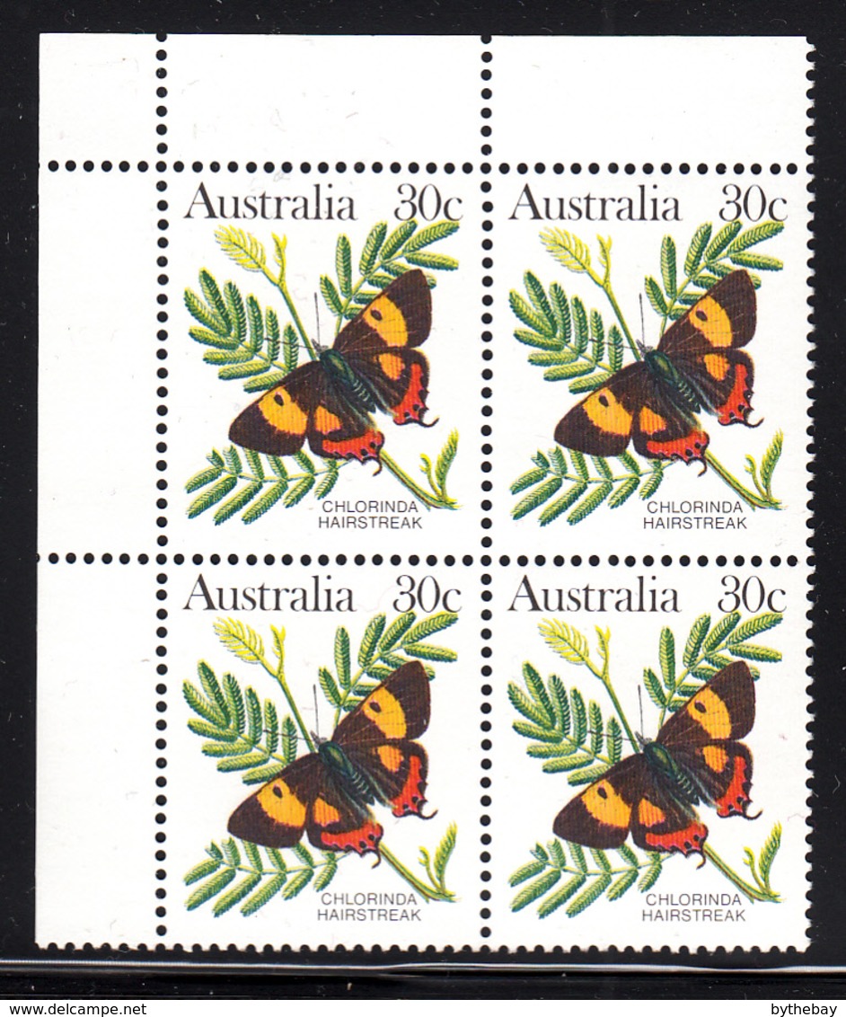 Australia 1983 MNH Scott #875A 30c Chlorinda Hairstreak Butterfly Upper Left Corner Block - Neufs