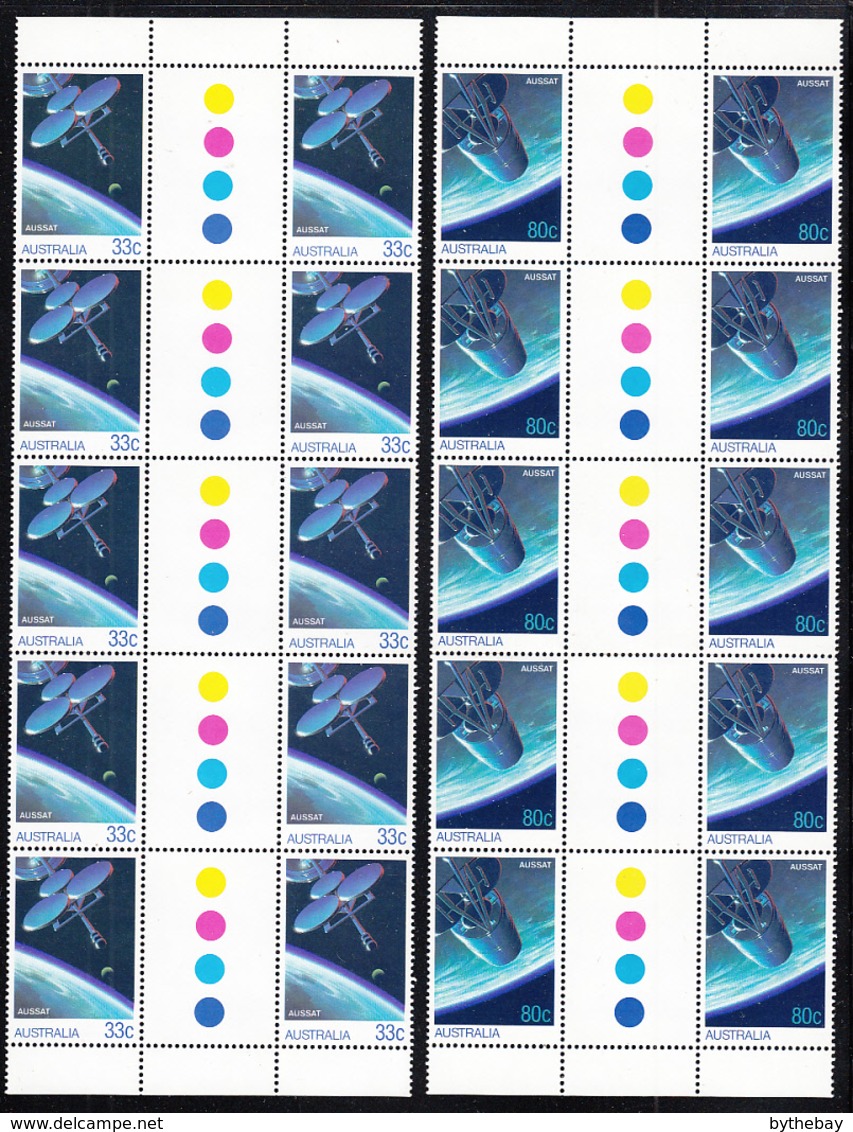 Australia 1986 MNH Scott #972-#973 Communications Satellites Set Of 2 Gutter Blocks Of 10 - Neufs