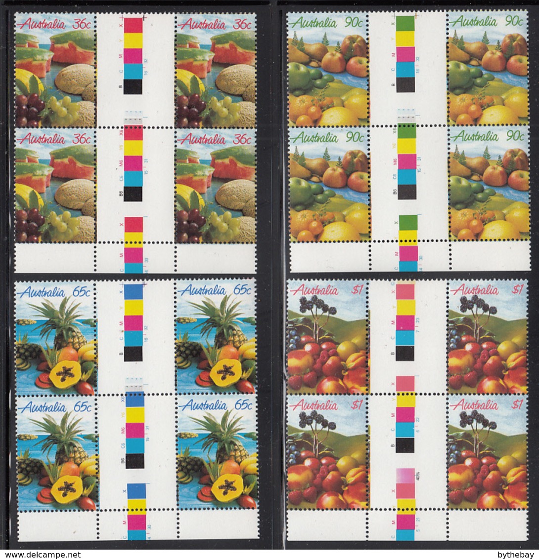 Australia 1987 MNH Scott #1015-#1018 Melons, Grapes, Apple Fruit Set Of 4 Gutter Blocks Of 4 - Neufs