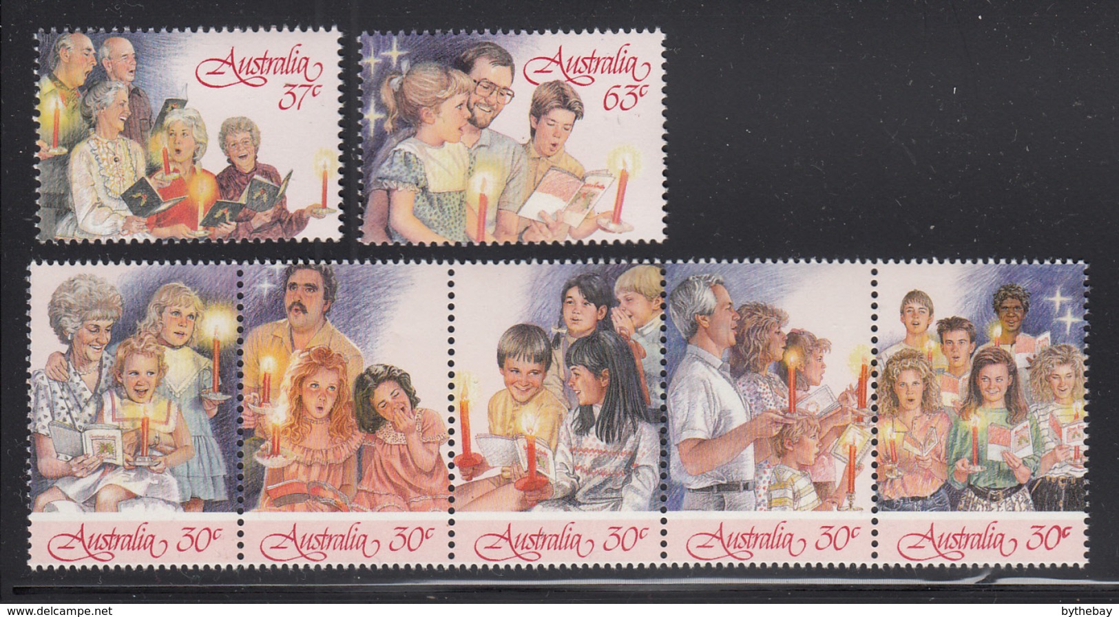 Australia 1987 MNH Scott #1044-#1046 Christmas Carolers Set Strip Of 5 Plus 2 Singles - Neufs