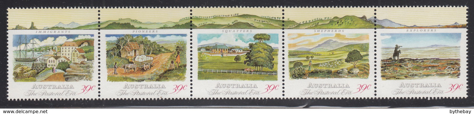 Australia 1989 MNH Scott #1141 39c Pastoral Era Strip Of 5 Ship, Hut, Shepherds Colonial Australia - Mint Stamps