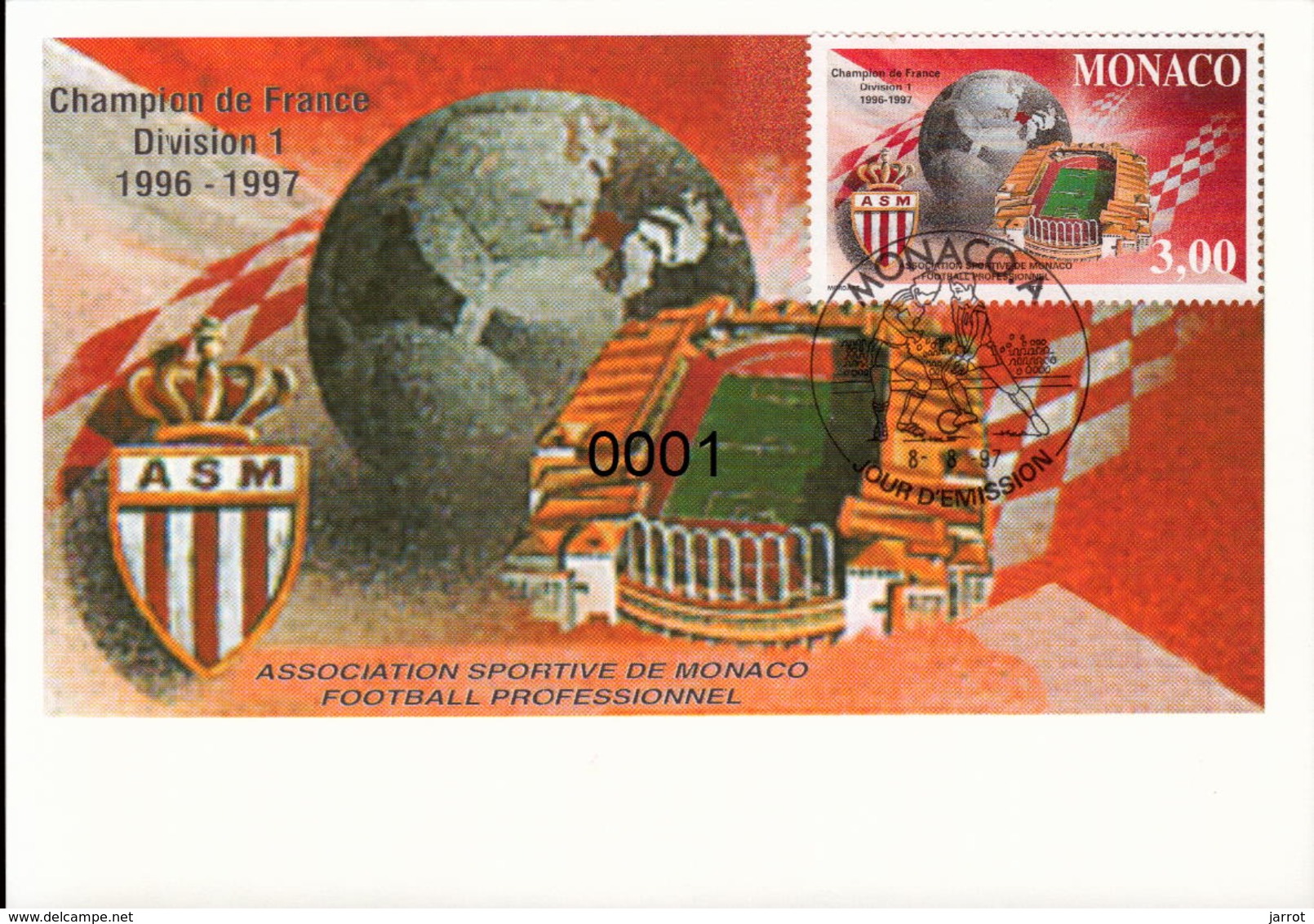 N° 2126 AS Monaco Champion De France 08/08/1997 - Maximum Cards