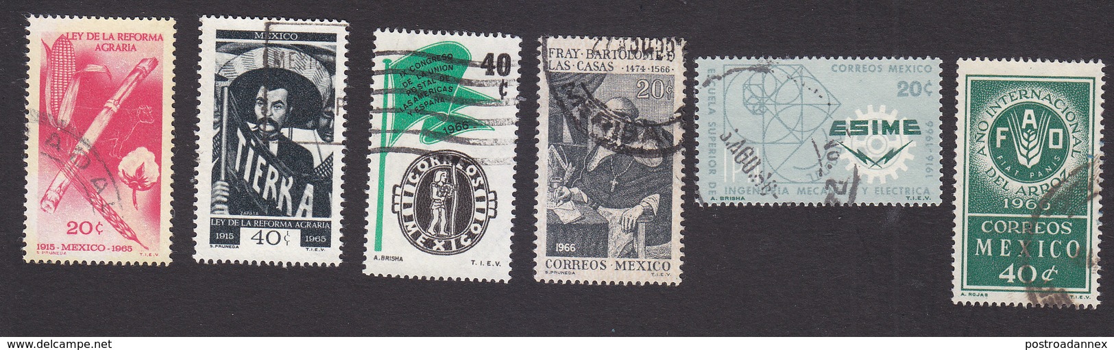 Mexico, Scott #968-973, Used, Ag Reform Law, Postal Service, Las Casas, Mechanical Engineering, FAO, Issued 1966 - Mexico