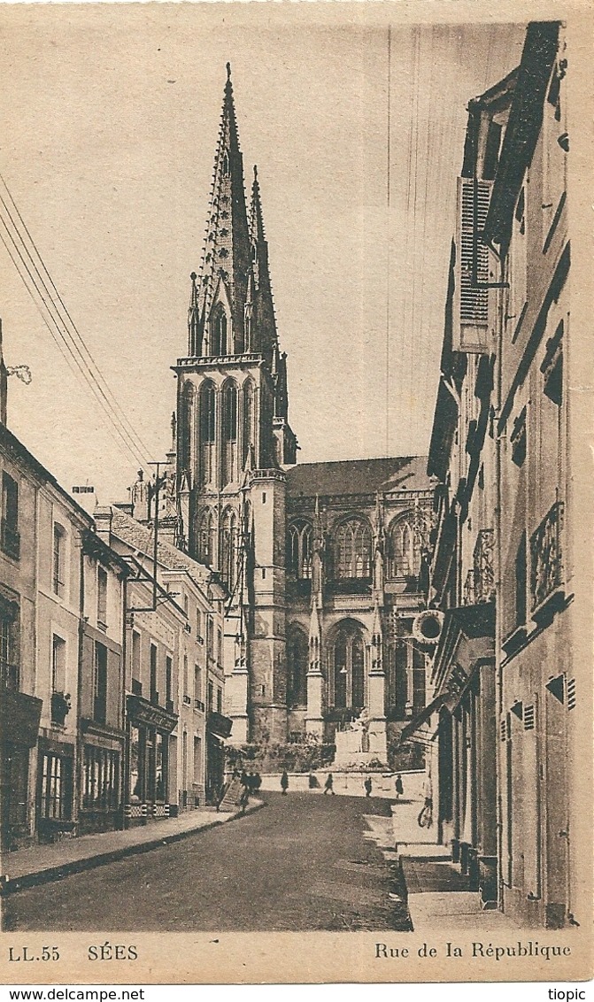 8 cpa de SEES  ( 61 ) La Rue Loutreuil et la Providence, Place du Parquet, La Gare, La Rue Conté et la Cathédrale, La Ha
