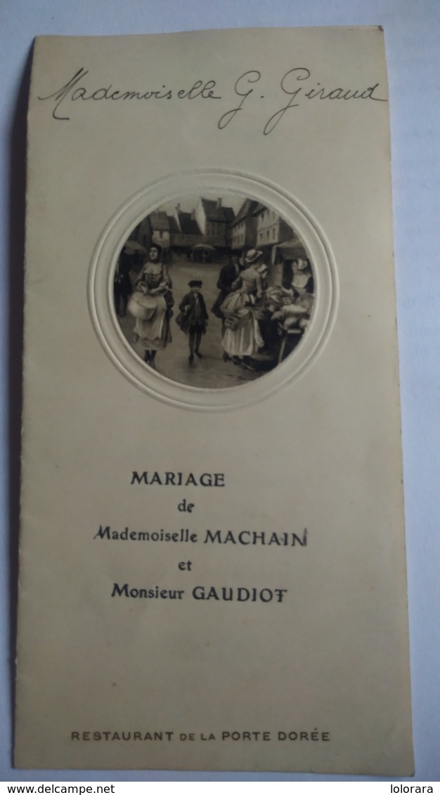 Menu Mariage Restaurant De La Porte Dorée 1931 Belle Illustration Machain Gaudiot - Menus