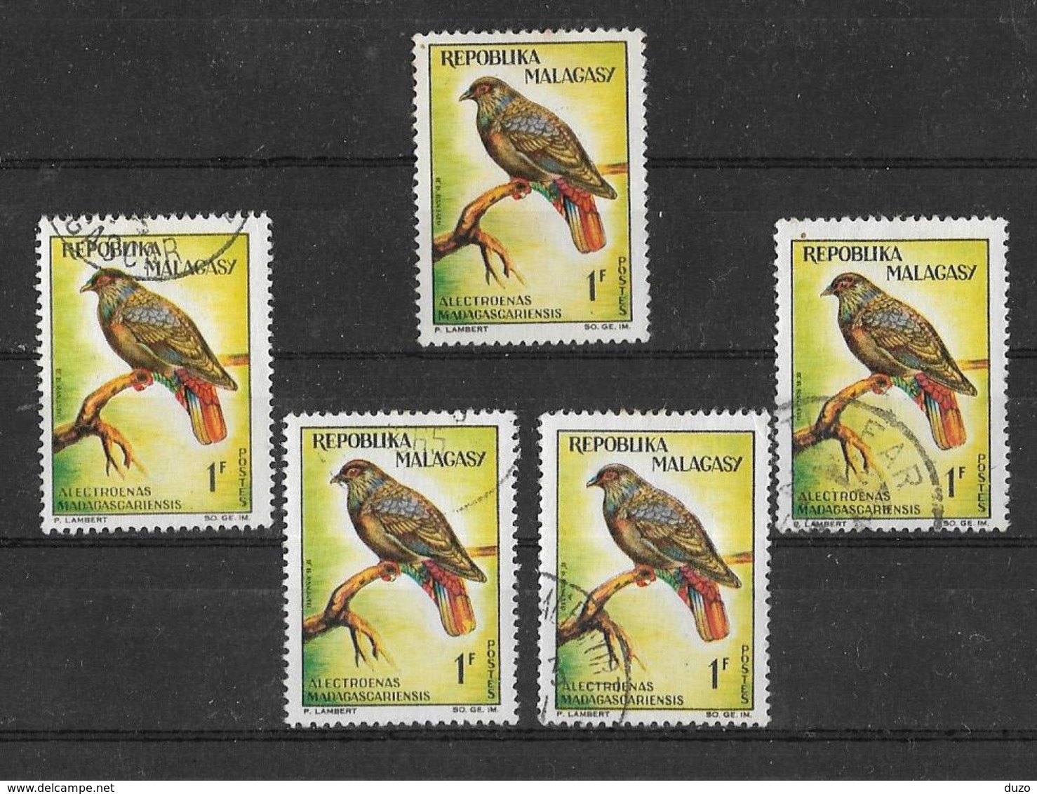 Madagascar 1963 - Lot 1 Neuf * + 4 TP Oblit Variétés Nuances Pour Chercheur -  Oiseau Alectroenas -  Y&T - N° 380 - Madagascar (1960-...)