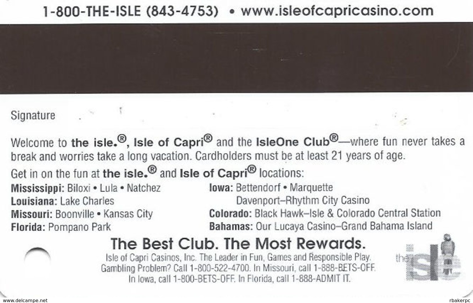 Isle Of Capri Casinos USA - Slot Card - Casino Cards