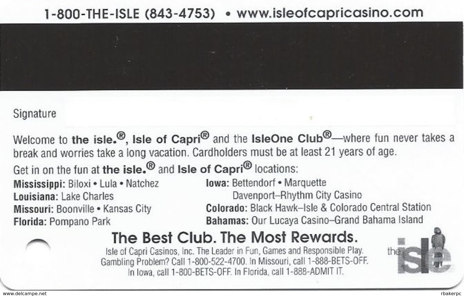 Isle Of Capri Casinos USA - Slot Card - Casino Cards