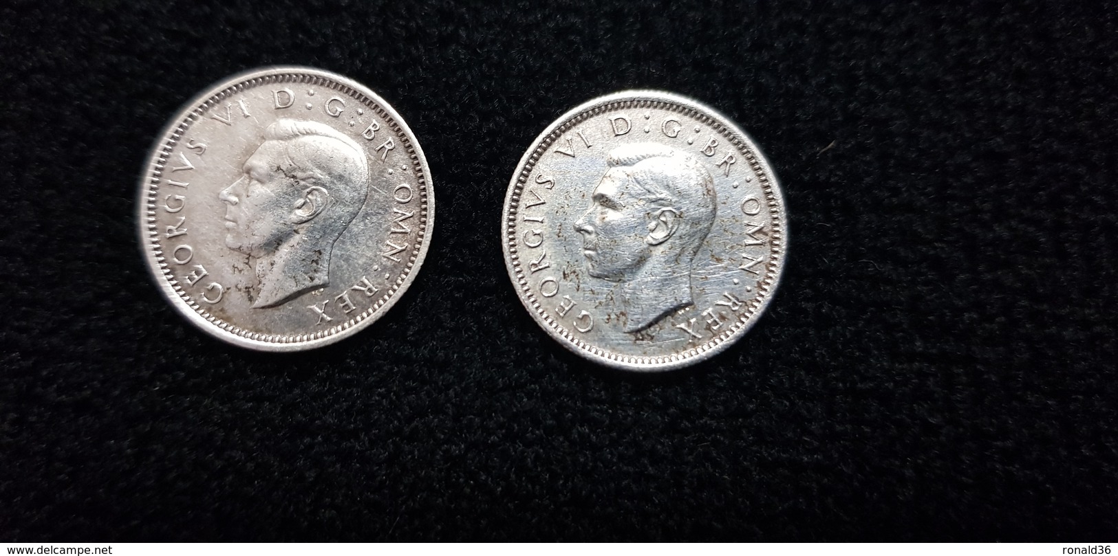 Lot De 2 : Pièce De Monnaie Grande Bretagne Roi George VI Sixpence 6 Pence 1942 Et 1943   ( Argent 50% Silver ) Couronne - Autres & Non Classés