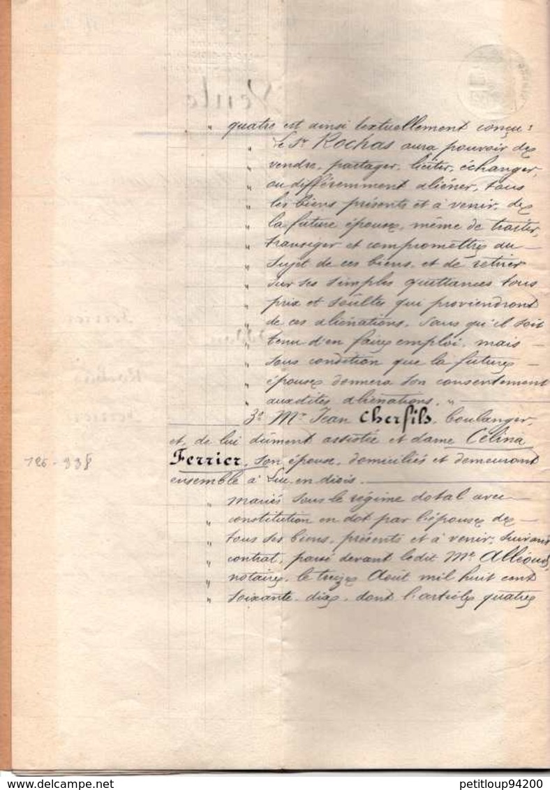 ACTE NOTARIE Vente  ETUDE Luc-en-Diois DROME *2 Timbres Fiscaux  FEVRIER 1885 - Manuscrits