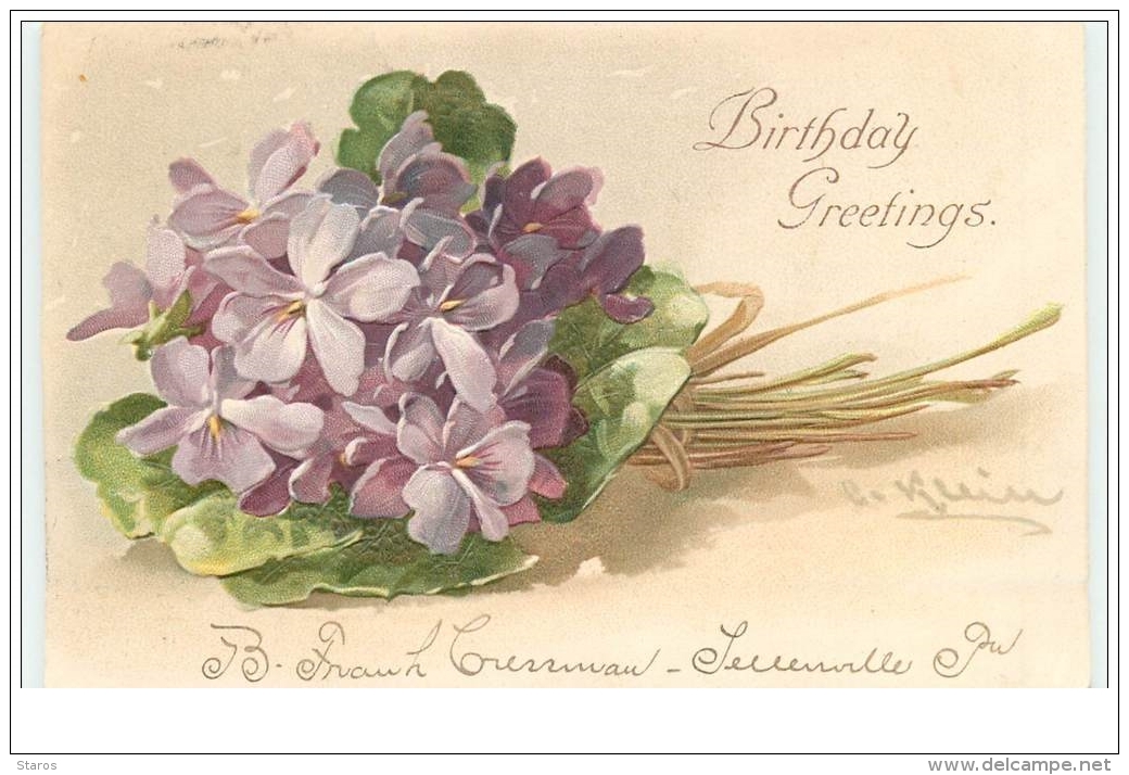 Carte Gaufrée - C. Klein - Birthday Greetings - Bouquet De Violettes - Klein, Catharina