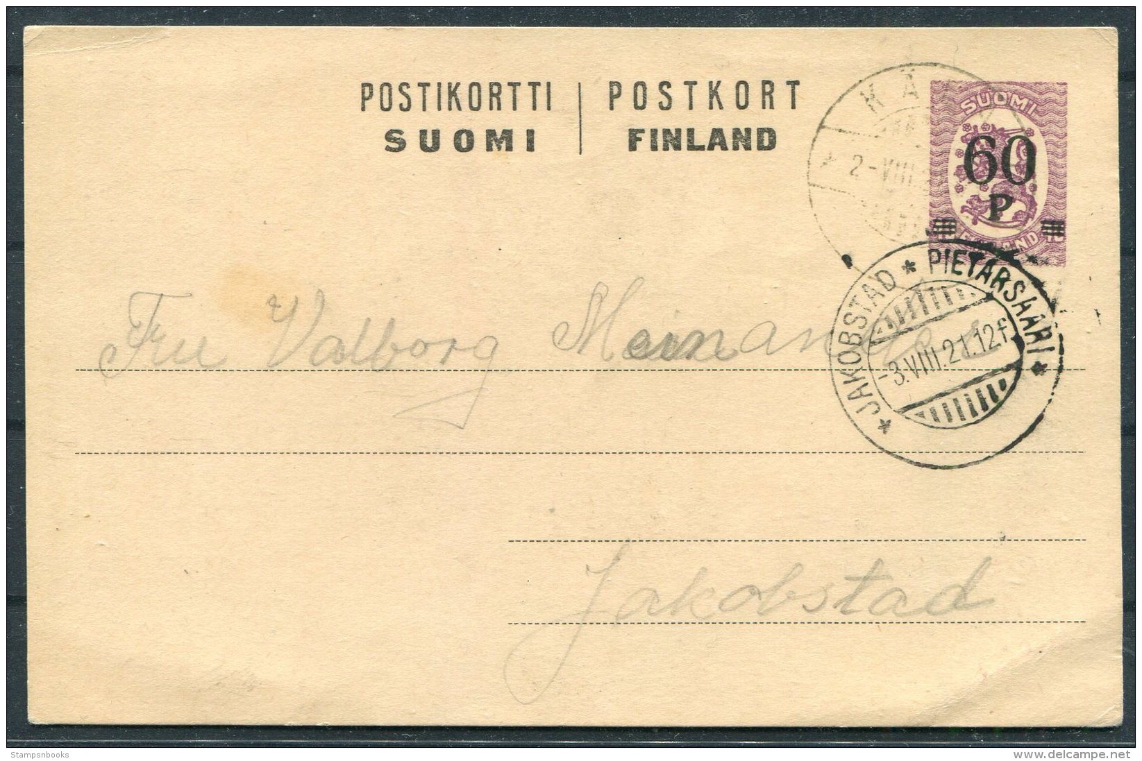 1921 Finland 60p Provisional Overprint Stationery Postcard - Covers & Documents