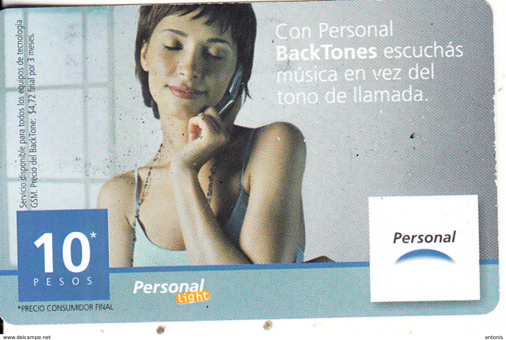 ARGENTINA - Girl On Phone, Personal Prepaid Card 10 Pesos, Exp.date 28/12/07, Used - Argentine