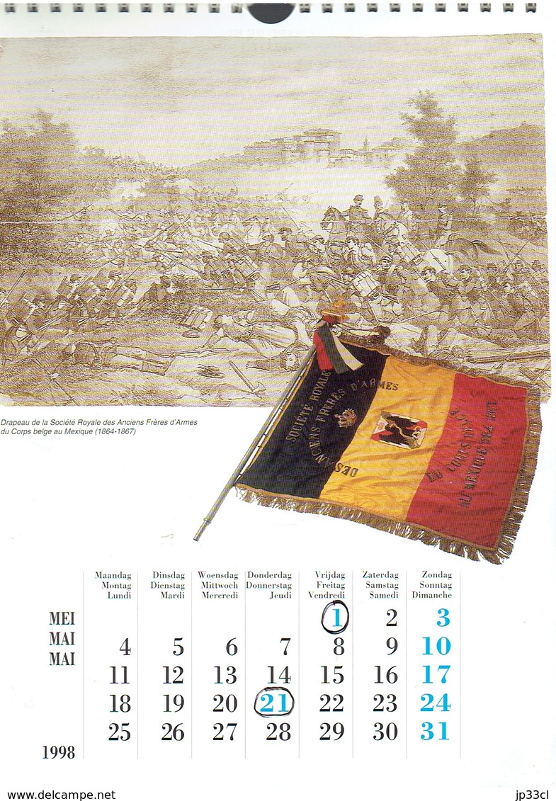 Drapeaux Fanions Etendards Calendrier 1998 De L'Institut National Des Invalides De Guerre Et Anciens Combattants - Tamaño Grande : 1991-00