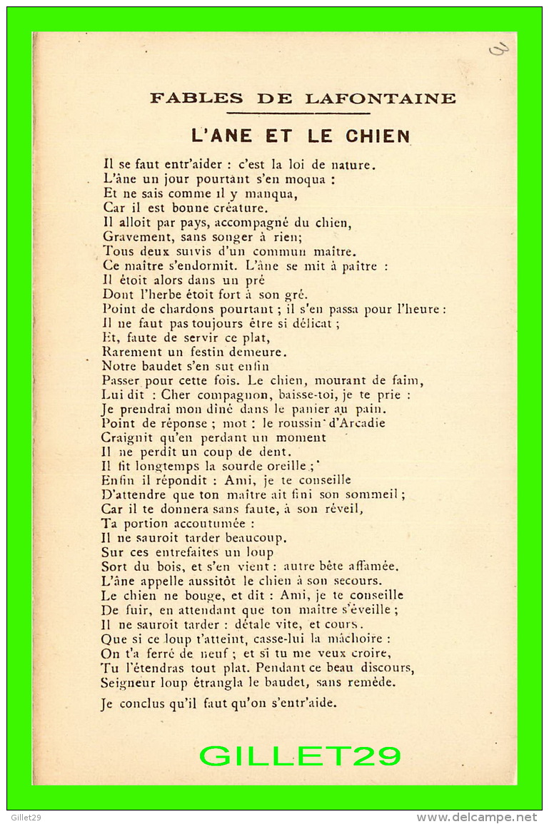 FABLES DE LAFONTAINE D'APRÈS GUSTAVE DORÉ - L'ÂNE ET LE CHIEN - COLLECTION KOLARSINE &amp; SOLUTION PATTAUBERGE - - Contes, Fables & Légendes