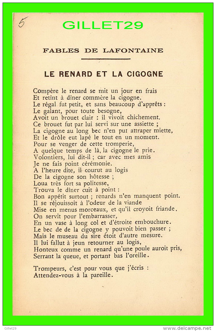 FABLES DE LAFONTAINE D'APRÈS GUSTAVE DORÉ - LE RENARD ET LA CIGOGNE - COLLECTION KOLARSINE &amp; SOLUTION PATTAUBERGE - - Contes, Fables & Légendes