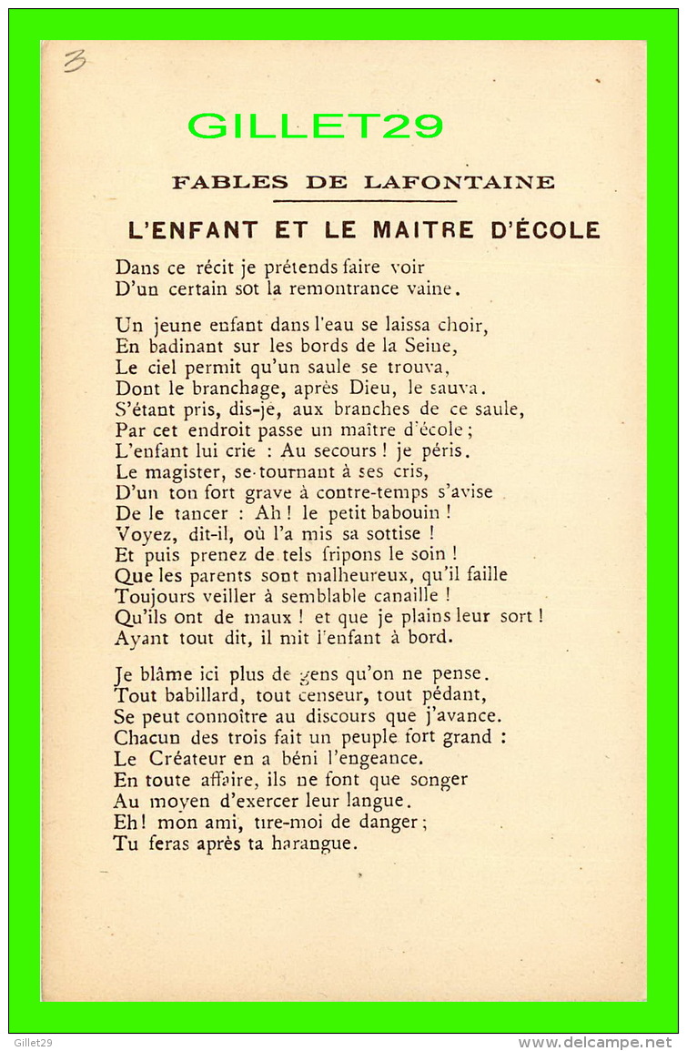 FABLES DE LAFONTAINE D'APRÈS GUSTAVE DORÉ - L'ENFANT ET LE MAITRE D'ÉCOLE  COLLECTION KOLARSINE &amp; SOLUTION PATTAUBER - Cuentos, Fabulas Y Leyendas