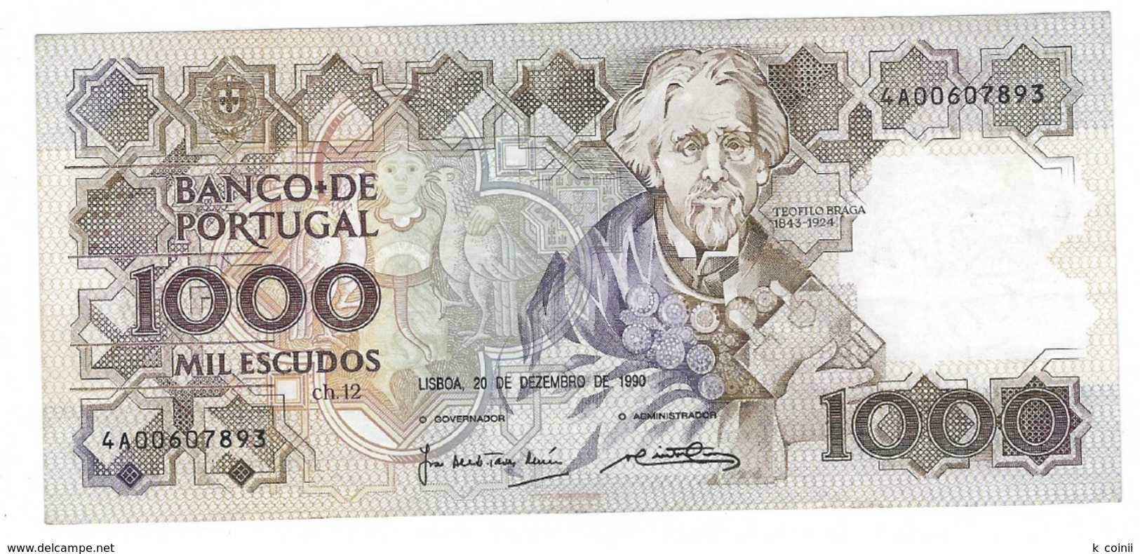 Portugal - 1000 Escudos (1000$00) 1990 20 Dec - Almost UNC - Portugal