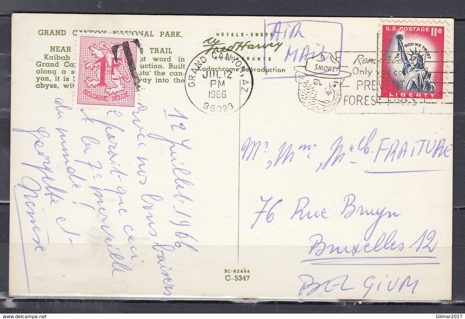 Postkaart Van Grand Canyon Met Getakseerd In Belgie - Covers & Documents