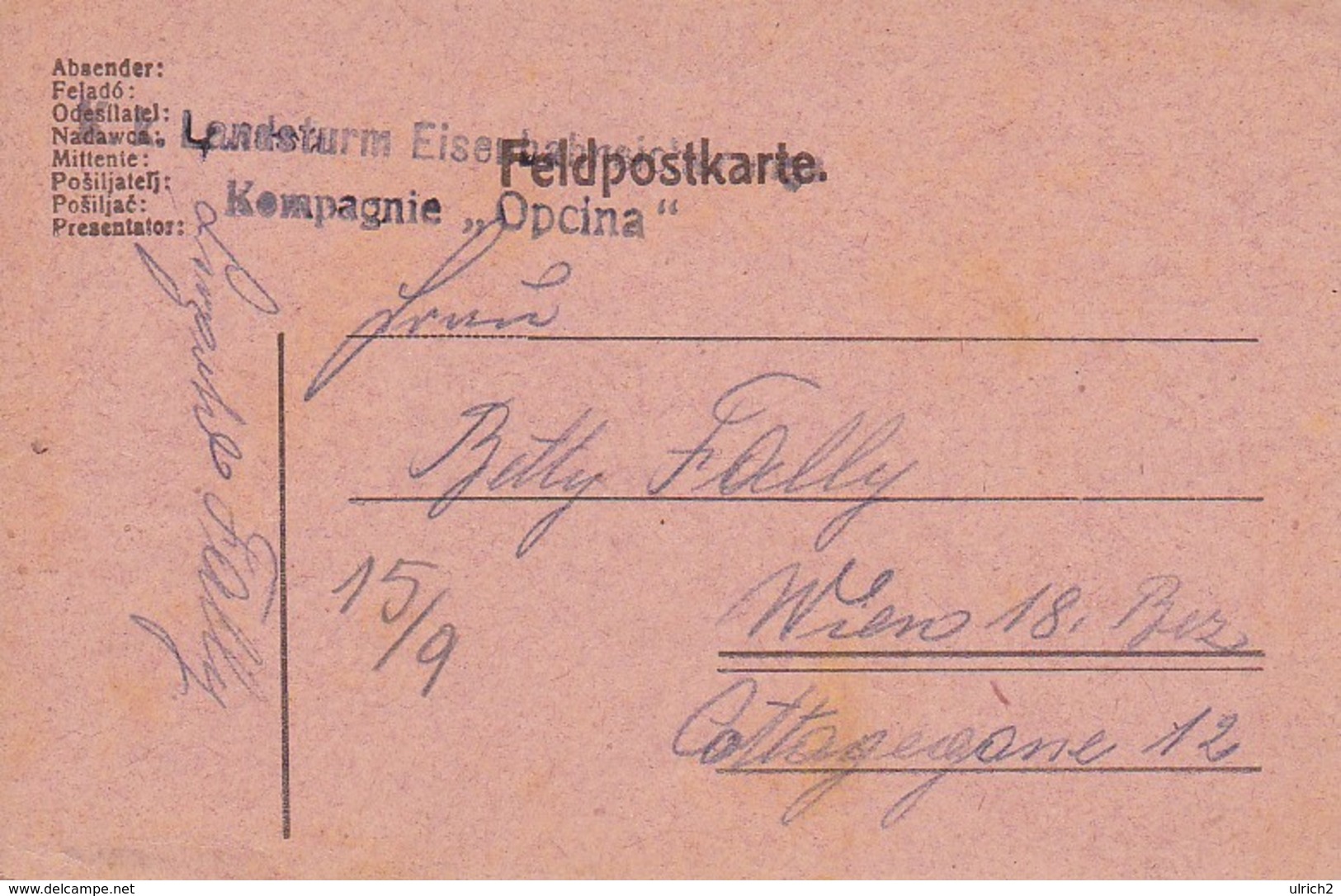 Feldpostkarte - K.k. Landsturm Eisenbahn Sicherungs Kompagnie Opina  - 1917 (36068) - Briefe U. Dokumente