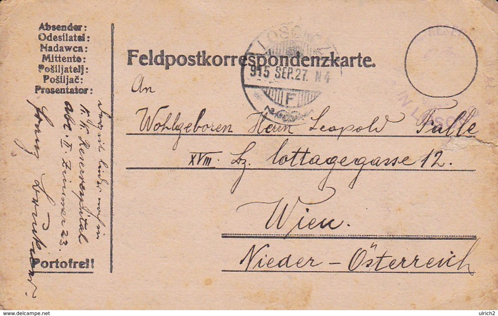 Feldpostkarte - K.k. Reservespital Losonc - Mit Bleistiftzeichnung - 1915 (36069) - Briefe U. Dokumente