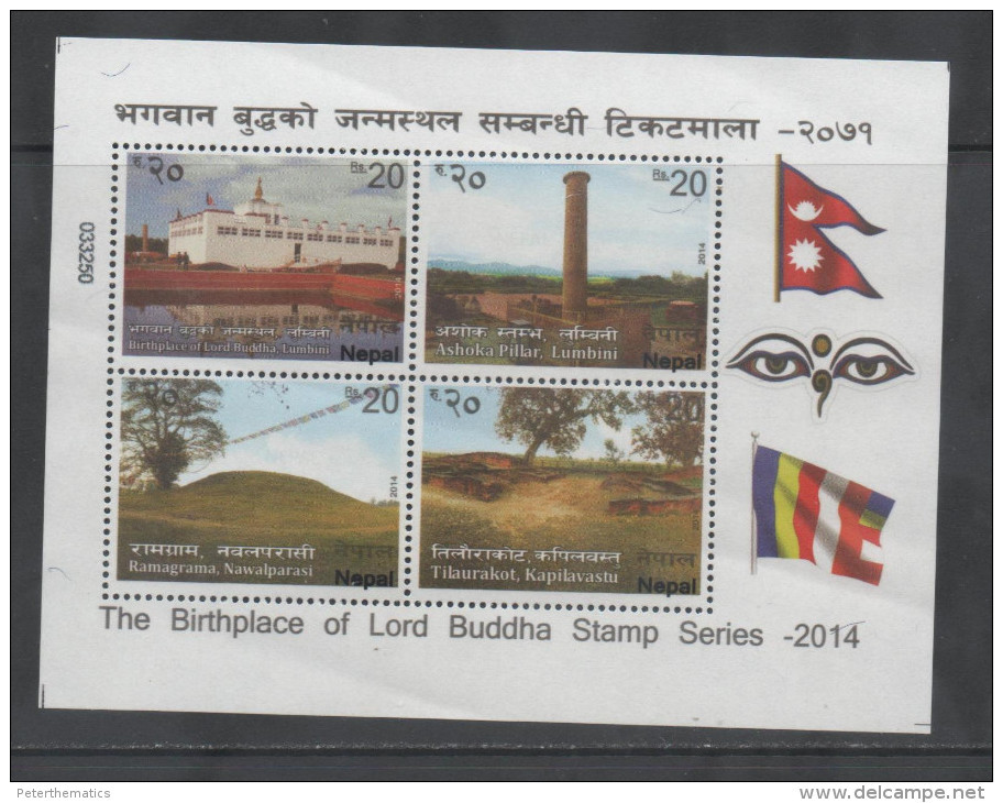 NEPAL  , 2014, MNH, BIRTHPLACE OF LORD BUDDHA, TEMPLES, SHEETLET OF 4v - Boeddhisme