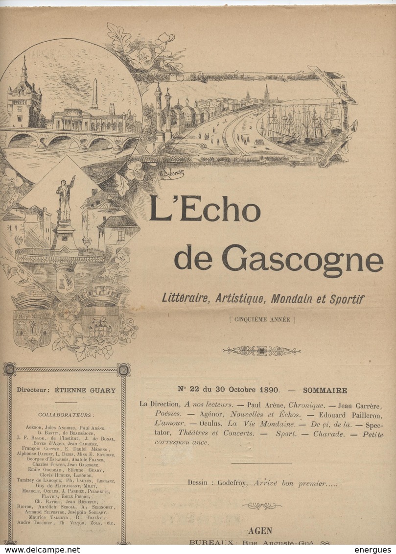 L'Echo De Gascogne,Bordeaux, Agen, Arène Pailleron,Guary,félibrige, Illustrateur Godefroy1890, - Revues Anciennes - Avant 1900