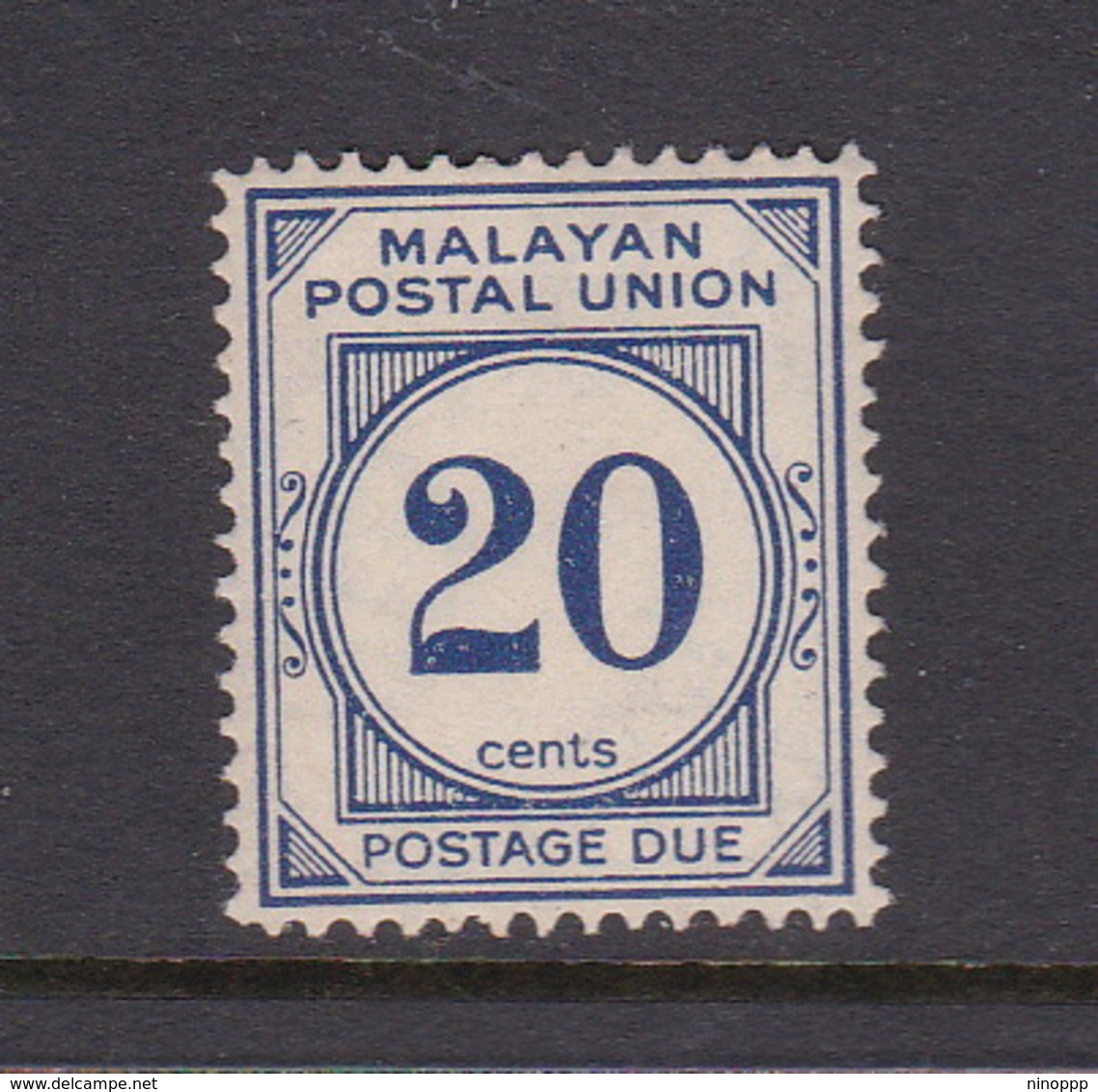 Malayan Postal Union D21a 1957 Postage Due 20c Blue,perf 12.5,mint Hinged - Malaya (British Military Administration)