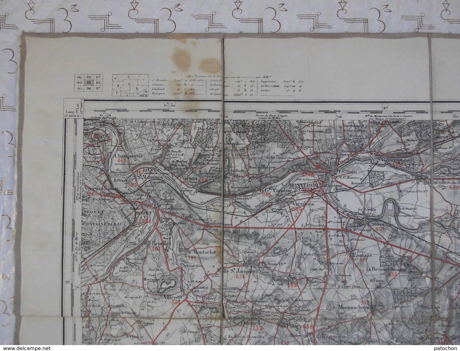 Carte Taride Sur Toile 1/80000 Sens Imp Lemercier & Cie Paris Levée 1841. - Topographische Kaarten