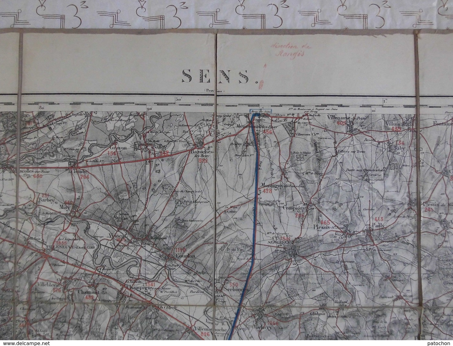 Carte Taride Sur Toile 1/80000 Sens Imp Lemercier & Cie Paris Levée 1841. - Topographische Kaarten