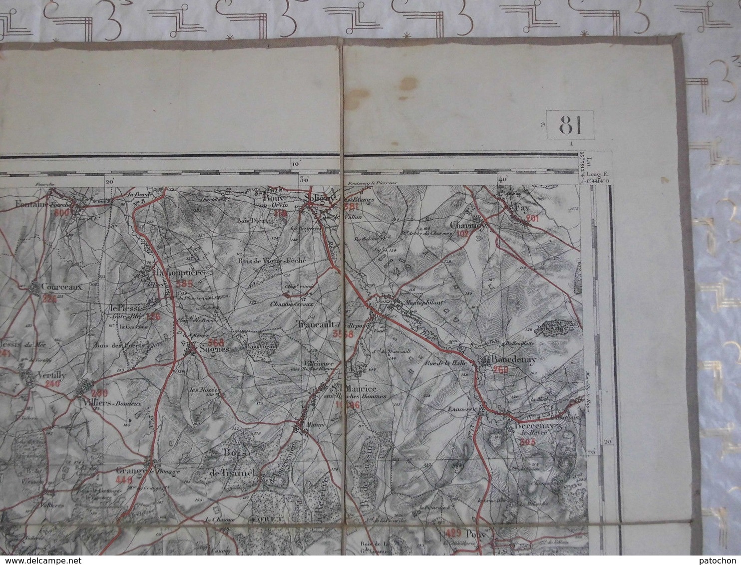 Carte Taride Sur Toile 1/80000 Sens Imp Lemercier & Cie Paris Levée 1841. - Topographische Kaarten